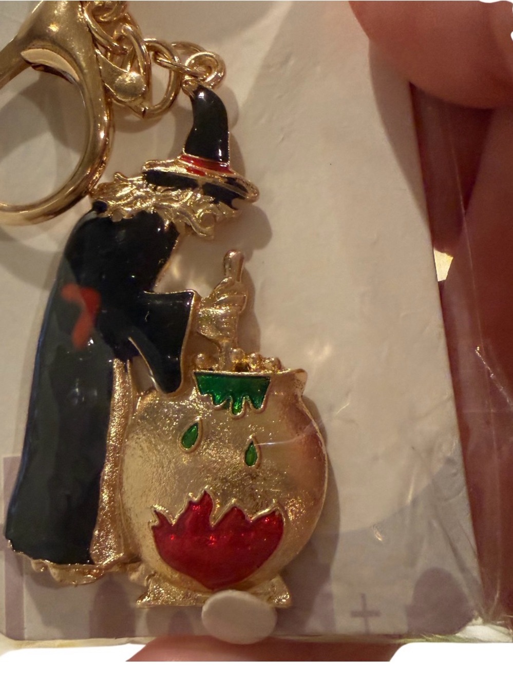 Gold-Tone Witch and Cauldron Keychain - Black and Gold - Picture 4 of 6
